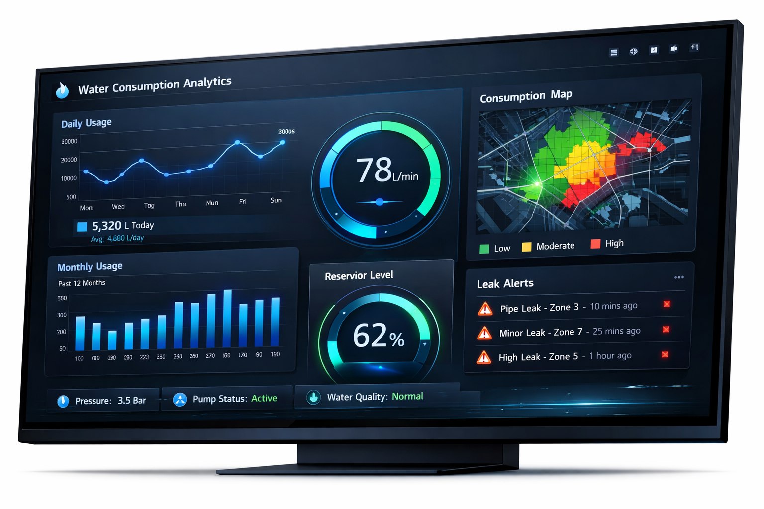 Water consumption monitoring dashboard interface