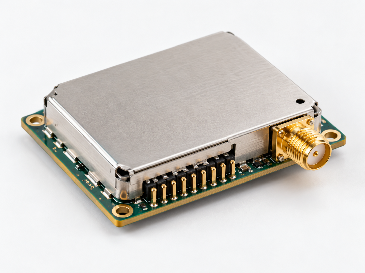 GNSS timing module for precise time synchronization with metal housing, antenna connector and interface pins