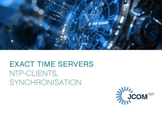 Cover of the Exact Time Servers, NTP Clients and Synchronisation presentation by Jcom IoT